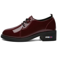 LAIKAJINDUN 莱卡金顿 韩版圆头系带低帮复古粗跟单鞋6561 酒红色 40