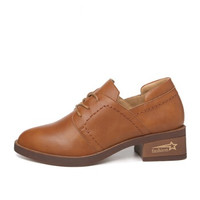 LAIKAJINDUN 莱卡金顿 韩版尖头粗跟百搭系带复古英伦单鞋6539 棕色 40