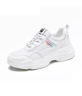 gemeiq戈美其拼色单鞋女摇摇底舒适透气网面休闲运动鞋白色37