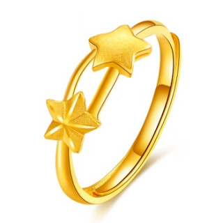 商品梦金园 黄金戒指女 9999足金女戒 星星相应 活口 约1.9-2.09g