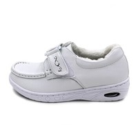 NYI 牛皮镂空妈妈低帮平跟防滑孕妇减震气垫工作护士女鞋1957 白色 42