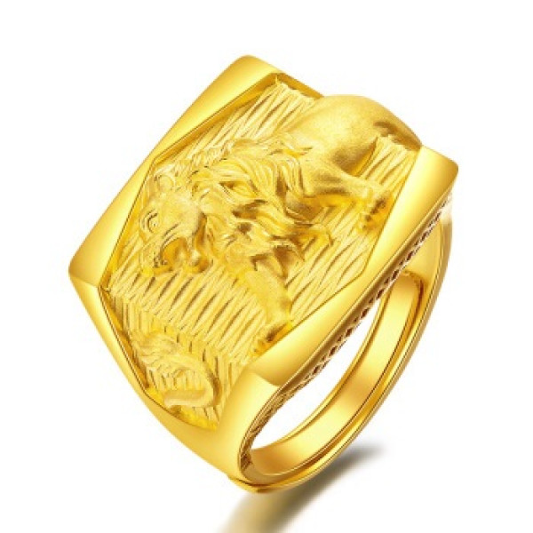 商品梦金园 黄金戒指 999足金霸气雄狮男戒 百兽之王 约16.4-16.5克