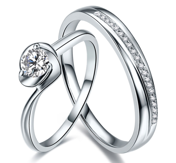鸣钻国际相濡以沫钻石对戒白18k金钻戒结婚求婚戒指情侣款