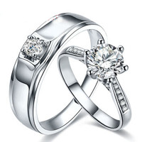 鸣钻国际 注定 白金钻石对戒 PT950铂金钻戒 结婚求婚戒指 情侣款