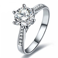 鸣钻国际 注定 白18K金钻戒 钻石戒指结婚求婚女戒 情侣对戒女款 共约36分 F-G/SI 10号