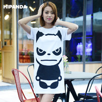 Hipanda 你好熊猫 设计潮牌 女款 拼接网眼布短袖T恤裙