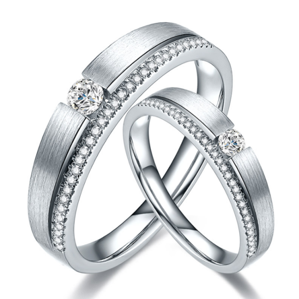 鸣钻国际 钟情 钻石对戒 白18k金钻戒 结婚求婚戒指 情侣款