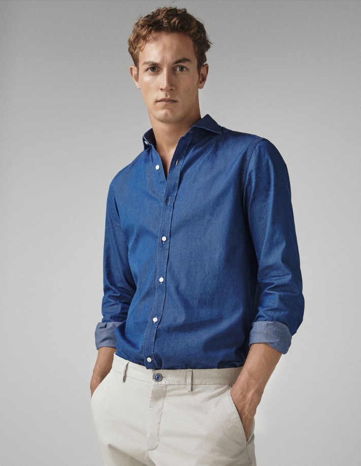 massimo dutti 00162052400 丹宁色斜纹男式衬衫