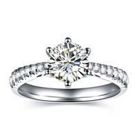 花好玉缘 倾心 白18k金钻戒 结婚求婚钻石戒指 情侣对戒女款 生日礼物 共约20分 F-G/SI