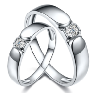 鸣钻国际 天作之合 白金钻石对戒 PT950铂金钻戒 结婚求婚戒指 情侣款