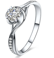 鸣钻国际 四爪豪华 白18k金钻戒 钻石戒指结婚求婚女戒 情侣对戒女款 共约16分
