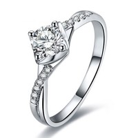 鸣钻国际 星缘  白18k金钻戒女 钻石戒指结婚求婚女戒 情侣对戒女款 共约14分 13号