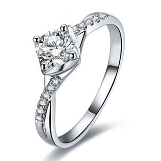 鸣钻国际 星缘  白18k金钻戒女 钻石戒指结婚求婚女戒 情侣对戒女款 共约14分 12号