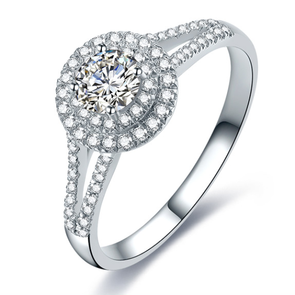 鸣钻国际 星辰 白18k金钻戒女 群镶显钻钻石戒指结婚求婚女戒 情侣