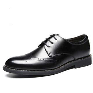 蜻蜓牌 时尚男士商务休闲简约布洛克系带皮鞋 QC5822 黑色 40码