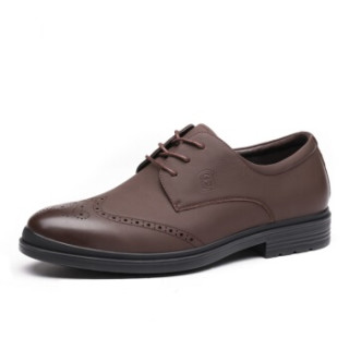 laorentou老人头男士商务休闲皮鞋布洛克雕花丝绸牛皮系带舒适简约
