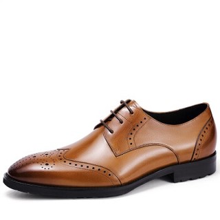 Haut Ton 皓顿 布洛克男士商务休闲鞋牛皮正装皮鞋 P110 棕色 42