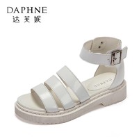Daphne/达芙妮2017夏舒适低跟学生凉鞋 优雅扣带圆头露趾粗跟女鞋-