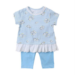 Oissie 奥伊西 1-4岁女宝宝纯棉圆领印花短袖T恤加纯色短裤套装儿童两件套