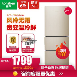 容声(Ronshen)251L冰箱三门风冷无霜宽幅变温小型家用电冰箱BCD-251WKD1NY