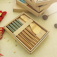 日式樱花竹筷子 竹筷子家用防霉日式筷便携筷子餐具T (2盒墨绿色)