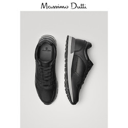 春夏大促 Massimo Dutti男鞋 2019新款黑色真皮运动鞋男款休闲鞋 14106022800