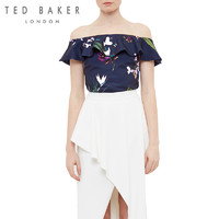 TED BAKER女士时尚休闲蝴蝶印花一字肩短袖上衣