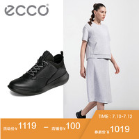 ECCO爱步黑色运动休闲鞋女春 牛皮系带平底鞋女鞋 赛速系列450503
