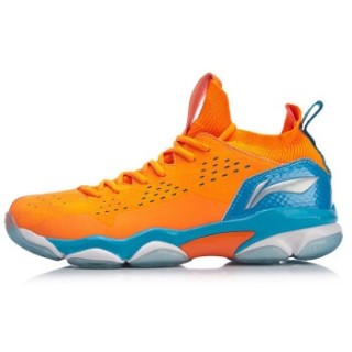 LI-NING 李宁 羽毛球系列 全新音爆2.0男子一体织袜套缓震耐磨防滑羽毛球专业鞋 AYZP001-1 荧光橙 43.5码
