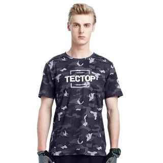 TECTOP 探拓 速干衣 男女印花圆领短袖T恤 户外快干衣 TS80523 男款黑灰迷彩 M