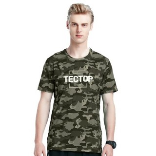 TECTOP 探拓 速干衣 男女印花圆领短袖T恤 户外快干衣 TS80523 男款军绿迷彩 S