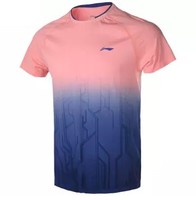 LI-NING 李宁 新款男子运动服T恤全件功能一体织羽毛球比赛上衣 AAYP067-4 荧光桃红/深紫 3XL码/190