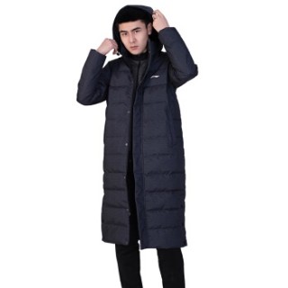LI-NING 李宁 羽绒服男 长款 白鸭绒 轻薄连帽外套 AYMN079-2 标准黑 L码