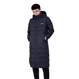 LI-NING 李宁 羽绒服男 长款 白鸭绒 轻薄连帽外套 AYMN079-2 标准黑 L码