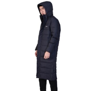LI-NING 李宁 羽绒服男 长款 白鸭绒 轻薄连帽外套 AYMN079-2 标准黑 L码