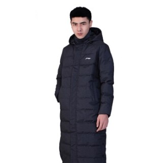 LI-NING 李宁 羽绒服男 长款 白鸭绒 轻薄连帽外套 AYMN079-2 标准黑 L码