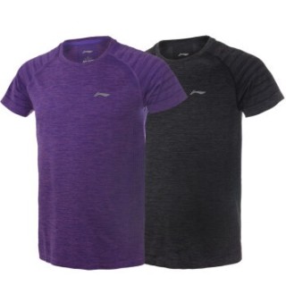 LI-NING 李宁 新款男子运动服短袖T恤一体织羽毛球训练上衣速干2件装 ATSP145-5 浅紫+灰 M码/170