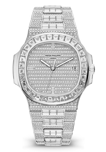 Patek Philippe 百达翡丽 NAUTILUS系列 5719/10G-010 密镶钻石机械表 40mm 银色 银色