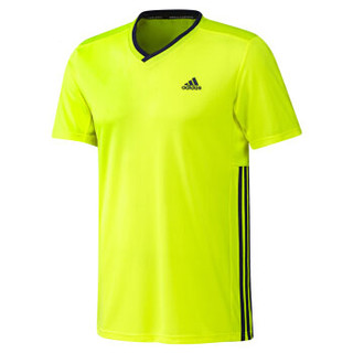 adidas 阿迪达斯 运动服男款 休闲跑步T恤 透气羽毛球服 S90098 XXL码 荧光黄