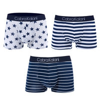 CabraKalani 男士内裤男平角裤棉质透气性感青年条纹星星中腰四角裤头3条装 8057/8059/8060 1010 混色B组合XL (蓝色、XL、平角裤、棉质)