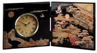 漆器摆件！MIYABI Folding screen clock of japanese lacquerware Tale of Genji (Black)