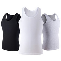 莫代尔 背心男士圆领纯色棉弹力修身透气背心打底衫 黑+白+灰 XXXL (黑色、XXXL、棉)