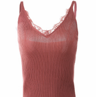 Miiow 猫人 吊带背心女修身深V针织蕾丝花边夏季透气百搭女士打底背心 砖红色 M miiow (红色、M)