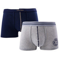 CabraKalani 男士内裤男短裤头棉质中腰皇冠印花印潮男士平角裤2条装 8039/8040 1013混色C组合XXXL (黑色的、XXXL、平角裤、棉质)