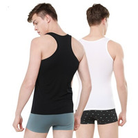 TINSINO 纤丝鸟 男士背心棉背心舒适弹力上衣打底衫男2件装 WHY9040 白+灰 L (白色、L、纯棉)