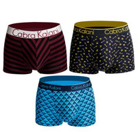 CabraKalani 男士内裤男四角裤凹凸舒适透气3条装竹纤维平角内裤 8006/8004/8008 1007混色L (红色、L、平角裤、再生纤维)