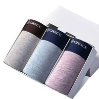 grace 洁丽雅 无痕款男士内裤平角裤男透气舒适三条装中腰四角裤头礼盒装 J1037 蓝色XXXL (蓝色、L、平角裤、莫代尔)