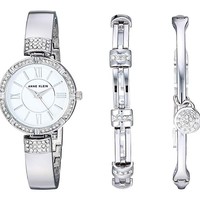 ANNE KLEIN 女士高级水晶装饰手表和手链套装 银色