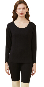 TINSINO 纤丝鸟 保暖内衣女士暖绒棉随形裁蚕丝贴片系列圆领中厚透气套装 保暖内衣 黑色L(165/95)