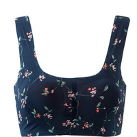 INMAN 茵曼 印花舒适背心式无钢圈睡眠文胸 9874430478 深蓝色 M (蓝色、M、锦纶)